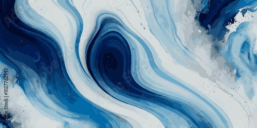 Blue ocean wave background. Blue and white water ocean background. Wavy line background. Hand drawn watercolour ocean background. Vector illustration.