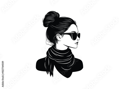 Bun with Scarf Silhouette: Trendy Halloween Vector Art