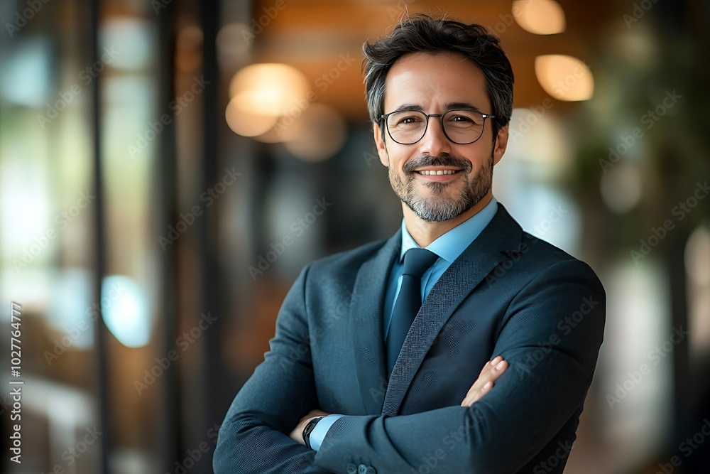Confident Business Executive with Glasses in Office Confident Business Executive with Glasses in Office