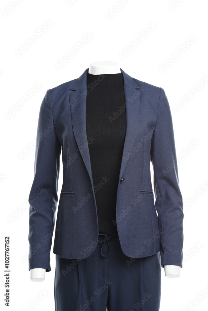 Female mannequin with stylish blue suit isolated on white Female mannequin with stylish blue suit isolated on white