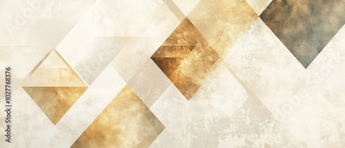 Abstract depiction of layered gold and cream geometric shapes creating a harmonious structure, perfect for modern interior design and artistic interpretations.