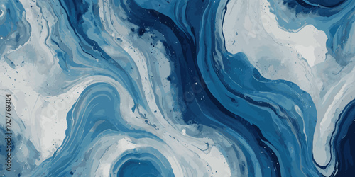 Beautiful soft blue sea water, ocean wave background. Soft blue and white hand printed creative marble texture ocean background.