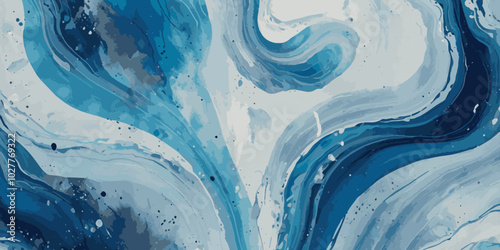 Beautiful soft blue sea water, ocean wave background. Soft blue and white hand printed creative marble texture ocean background.