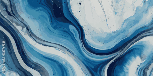 Beautiful soft blue sea water, ocean wave background. Soft blue and white hand printed creative marble texture ocean background.
