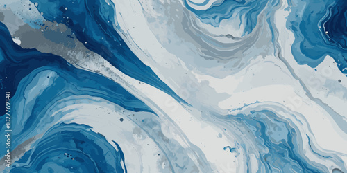 Beautiful soft blue sea water, ocean wave background. Soft blue and white hand printed creative marble texture ocean background.