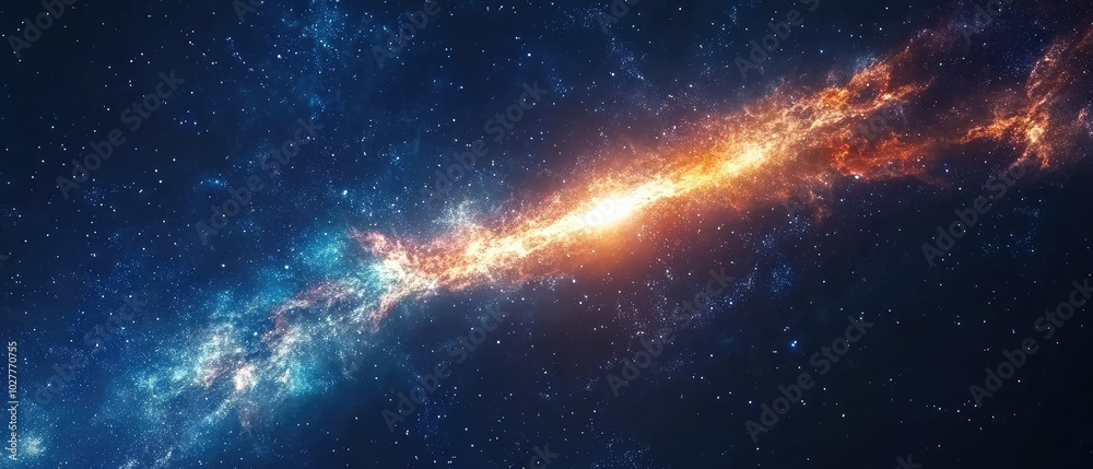 Fototapeta premium Stunning depiction of a nebula swirling with radiant blues and reds, capturing the enchantment, mystery, and complexity inherent within the cosmos’s vast space.