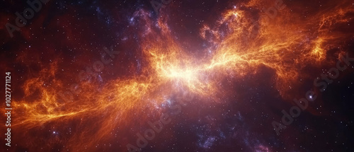 This image showcases an explosive cosmic event, with fire-like tendrils expanding across a deep space backdrop, evoking awe and mystery of the universe.