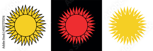Abstract sun icon. Symbol of summer or rest, warmth and light. Stylized sun with rays, attribute of good weather or mood.