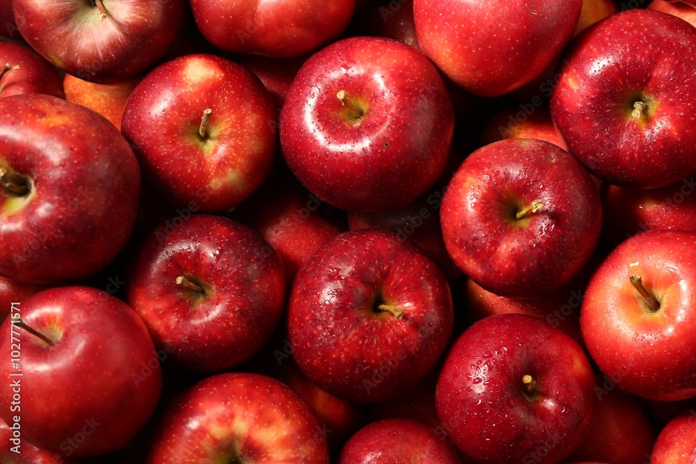 Fresh ripe red apples as background, top view Fresh ripe red apples as background, top view