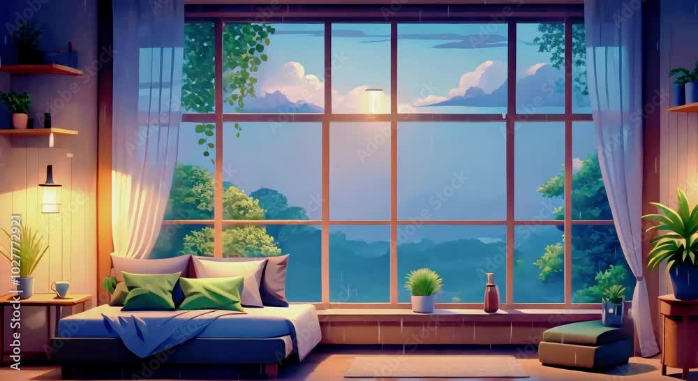 relaxing lofi with bedroom on the window seamless loop animation relaxing lofi with bedroom on the window seamless loop animation