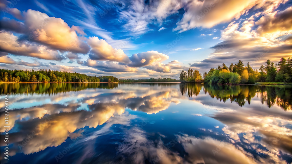 Reflective Lake Mirroring Sky with Surreal Effect. Perfect for: Earth Day, Reflection Retreats, Lakesides Reflective Lake Mirroring Sky with Surreal Effect. Perfect for: Earth Day, Reflection Retreats, Lakesides