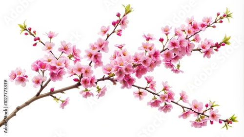 Wallpaper Mural white, springtime, petals, flora, botanical, elegance, fresh, high angle, tree, blooming, flower, romantic, isolated,pink, Pink cherry blossom branch in spring isolated on white High Angle Torontodigital.ca