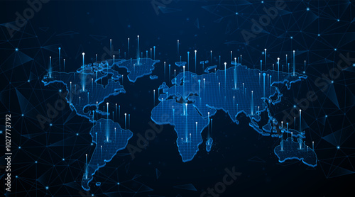 Global connection network background. World map. Internet technology concept or global communication.	