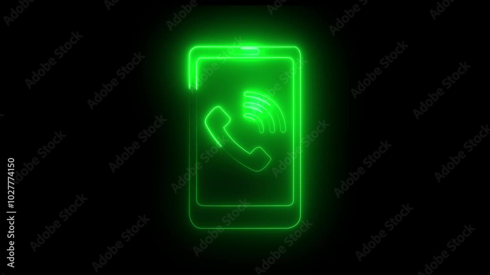 Smart phone icon animation by yellow colored neon on black background. Smart phone icon animation by yellow colored neon on black background.