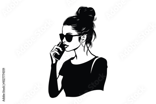 Messy Bun Mom Silhouettes | Stylish Fashion Women | Chic Minimalist Line Art