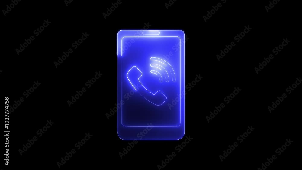 Smart phone icon animation by blue colored neon on black background. Smart phone icon animation by blue colored neon on black background.