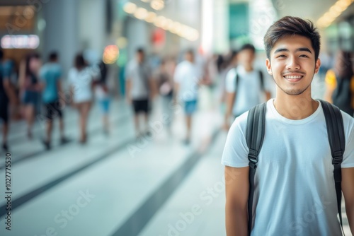 Happy Asian Man in College Setting Talking to Camera