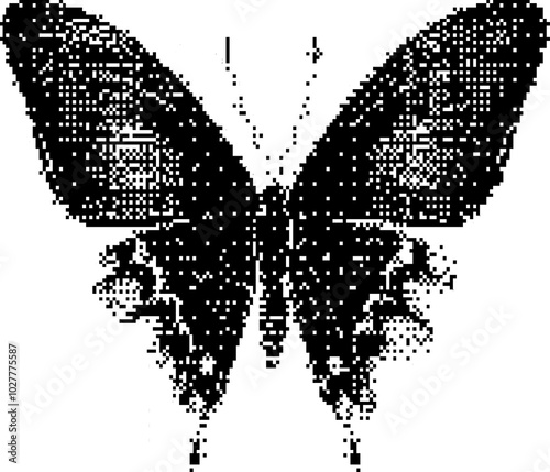 Butterfly pixelated element on transparent background, Butterfly bitmap y2k collage element, Retro butterfly symbol generative AI