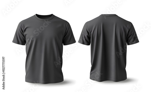 Grey T-shirt Front and back view on white background 