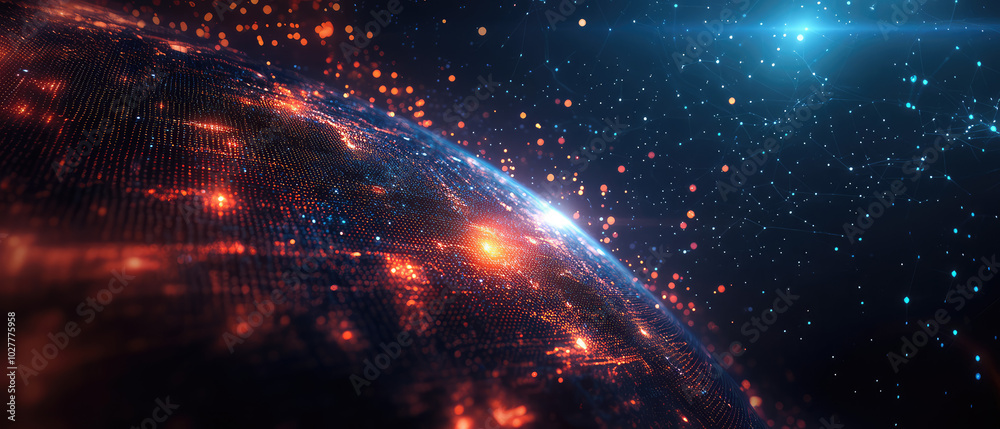 A mesmerizing image of a glowing globe surrounded by fiery lights in a vast galaxy, illustrating an interstellar journey through stars and cosmic beauty. A mesmerizing image of a glowing globe surrounded by fiery lights in a vast galaxy, illustrating an interstellar journey through stars and cosmic beauty.