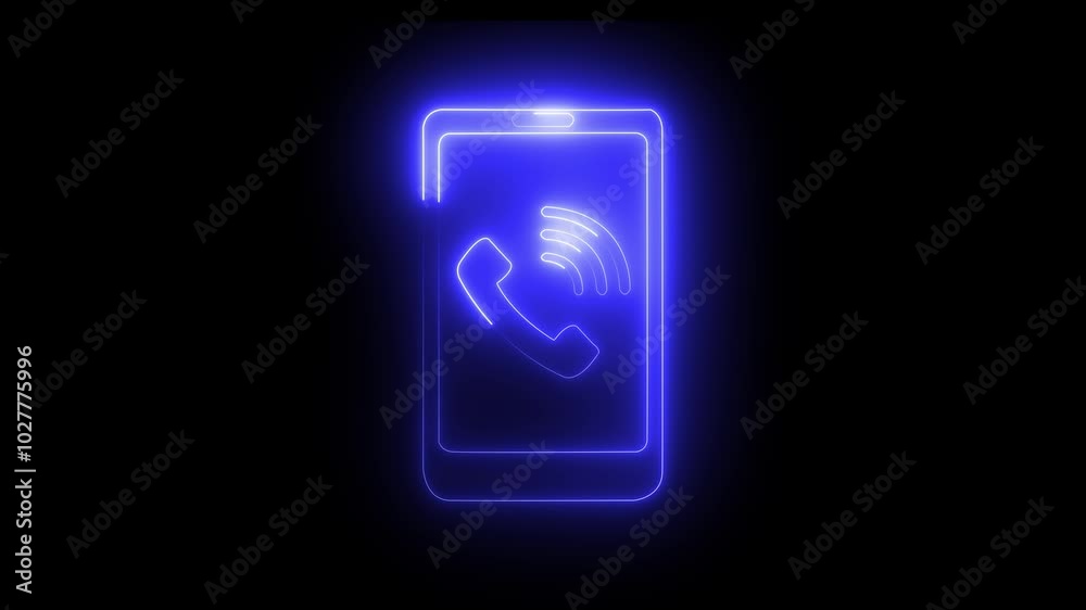 Smart phone icon animation by blue colored neon on black background. Smart phone icon animation by blue colored neon on black background.