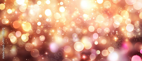 A vibrant display of golden and pink bokeh lights filled with shining sparkles, creating a festive and joyful atmosphere for dazzling designs and compositions.