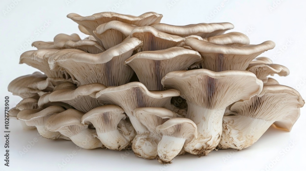 A cluster of oyster mushrooms showcasing their unique shape and texture. A cluster of oyster mushrooms showcasing their unique shape and texture.