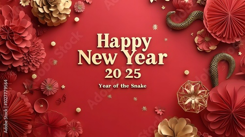 A poster for chinese new year,  year of snake with a red background