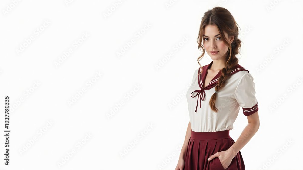 woman in a sexy schoolgirl outfit on white background woman in a sexy schoolgirl outfit on white background