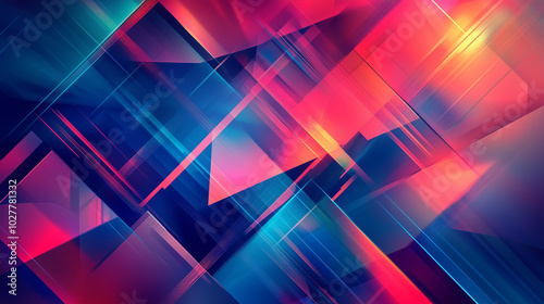 Abstract neon geometric shapes with blue and red glowing highlights