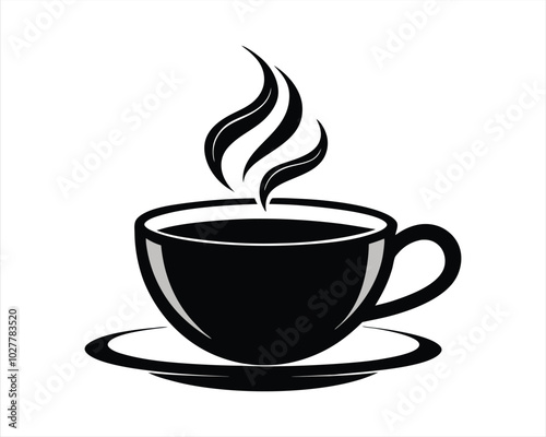 Black Silhouette of a Cup of Hot Coffee - Beverage Icon for Café Branding, Menu Design, and Coffee Shop Artwork.