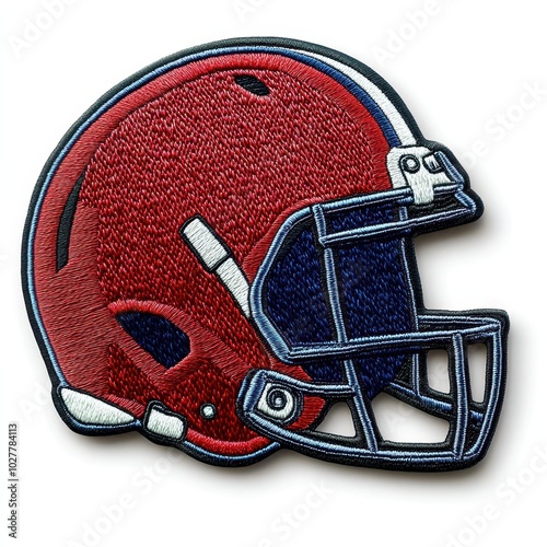 Football helmet embroidered patch badge on isolated white background, vector badge and patch collection for print or embroidery