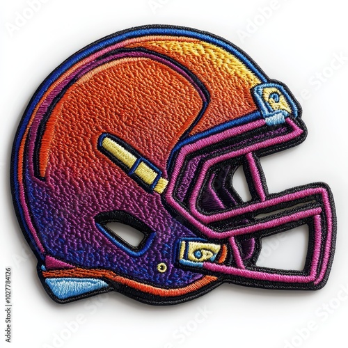 Football helmet embroidered patch badge on isolated white background, vector badge and patch collection for print or embroidery