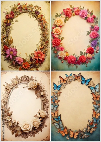 vintage flower frame digital border background copy space 