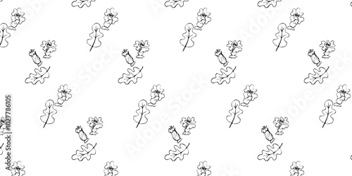 Seamless vector pattern, plants and abstractions, for bed linen, wallpaper and textures