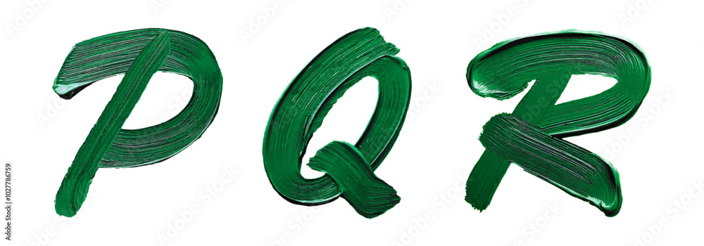 Set of letters with brushstroke effect of thick green paint in high quality vector illustration with option also without background