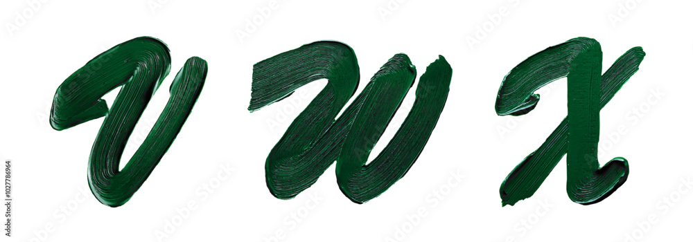 Set of letters with brushstroke effect of thick green paint in high quality vector illustration with option also without background