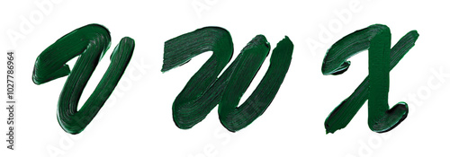 Set of letters with brushstroke effect of thick green paint in high quality vector illustration with option also without background