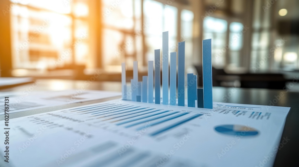 Upward trending success charts displayed on a sleek modern desk, emphasizing business achievements Upward trending success charts displayed on a sleek modern desk, emphasizing business achievements