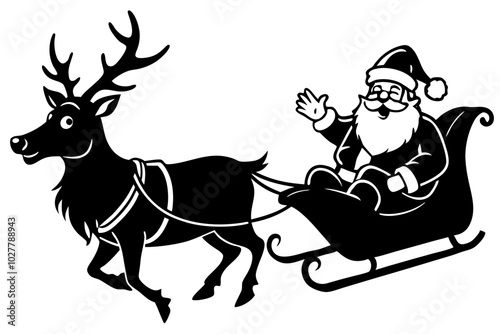 santa riding in a sleig silhouette vector