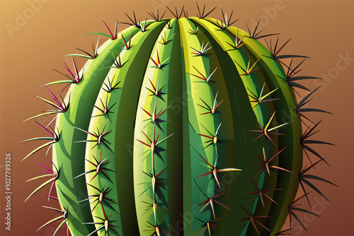 A hyperrealistic 3D close-up of a single cactus, showcasing the intricate details of its spines and texture