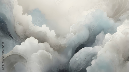 A white background with subtle, flowing gradients blending softly between Dark Grey, Light Grey, Sky Bluet. A texture with a rough, grainy feel, with smoky wisps adding depth.
