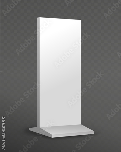Realistic promotional billboard. Vertical advertising and marketing. Commercial flag. Place for presentation. Poster or banner. 3D vector illustration