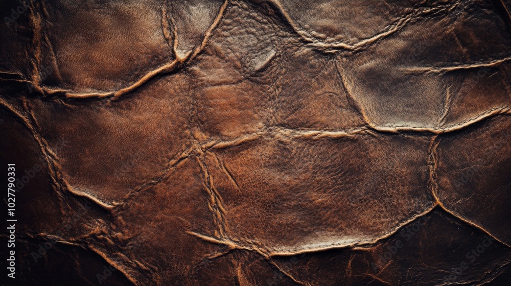 Close-up of Brown Leather with Wrinkles and Texture