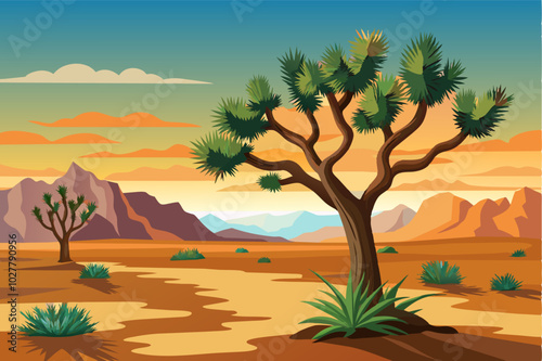 A lone Joshua tree standing guard in the vastness of the Mojave Desert