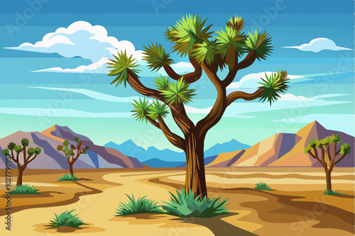 A lone Joshua tree standing guard in the vastness of the Mojave Desert