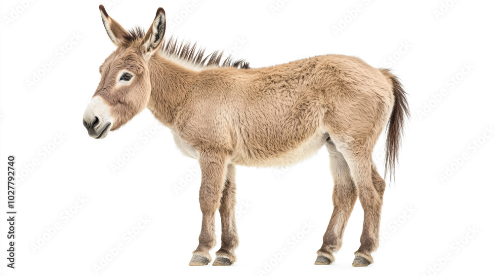 Cute Donkey Standing Sideways Isolated on White Background Cute Donkey Standing Sideways Isolated on White Background