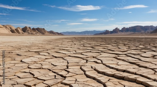 A barren landscape featuring cracked,