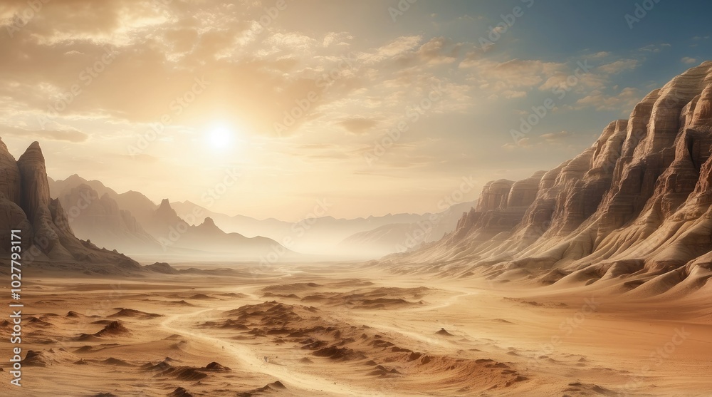 Naklejka premium A barren landscape featuring cracked,