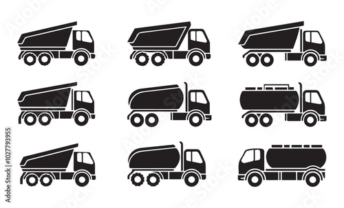 Set of the construction machinery vehicles. Vector Truck, Vector Dumper, Vector Excavator, Vector Mobile crane, Dozer. High detailed vector illustration.